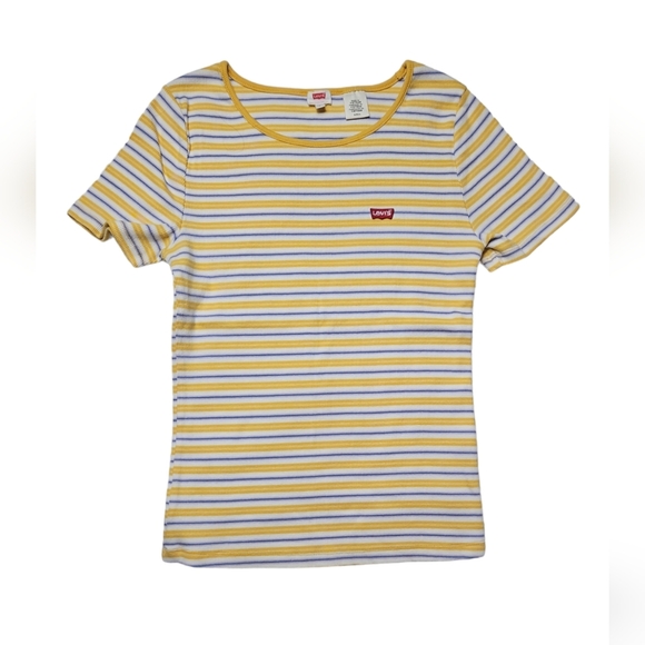 Levi's Yellow Ribbed Stripe Tee Shirt Size S - Picture 1 of 3